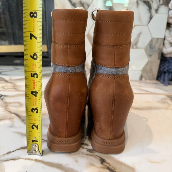 Sorel Lexie Wedge Boots Elk Quarry Leather Felt Lace Up Ankle Lug Sole Womens 9 - Picture 5 of 8